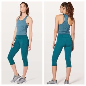 Lululemon sz 4 Fast & Free Crop II *Nulux 19" Dark Uniform Blue W6AKHS Yoga